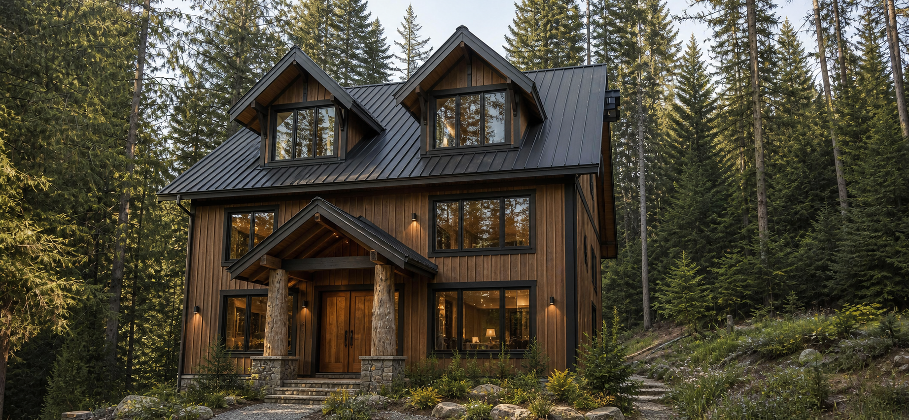 Concept rendering of the Cedar Lodge exterior in a forest setting